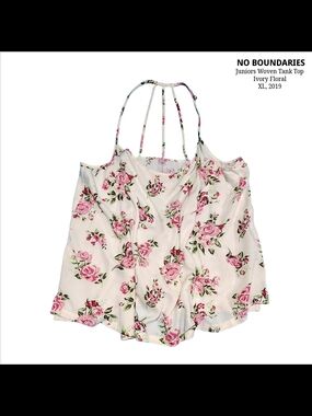 No Boundaries Ivory White Pink Floral Roses Woven Cami Pretty